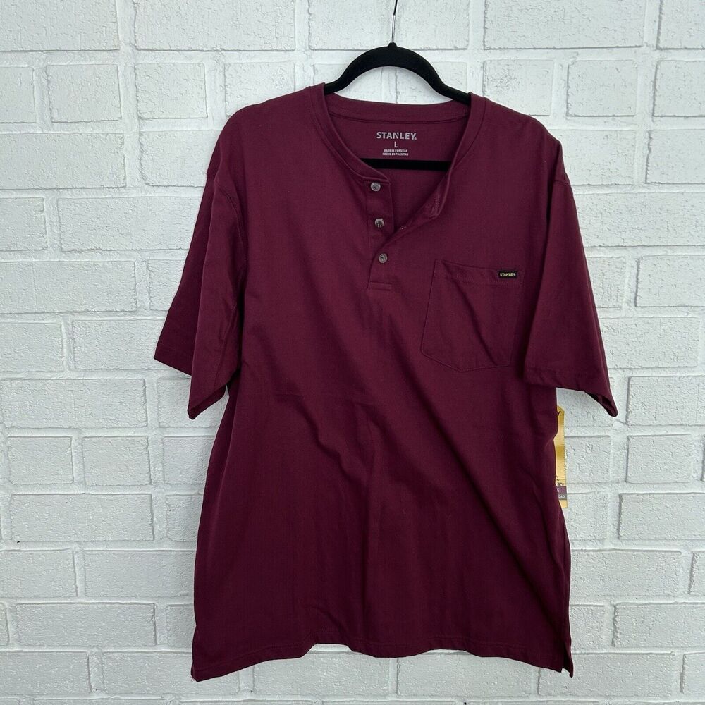 Stanley Henley T Shirt Dark Red Mens Large Moisture Wicking New With Tags